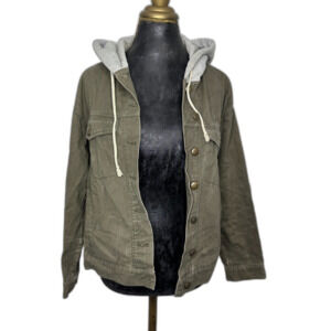 Forever 21 Utility Jacket with Gray Hood Women’s Size Small Olive Green